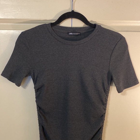 Zara | Grey Ruched Ribbed Dress - Picture 3 of 5